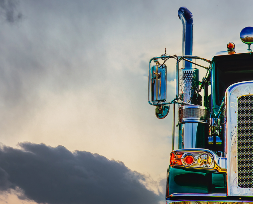 Front View Of Green Semi Truck